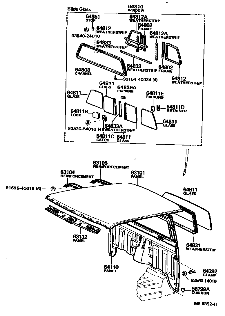 Toyota HILUX 天窗板和背板 EPC diagram — MB8852H