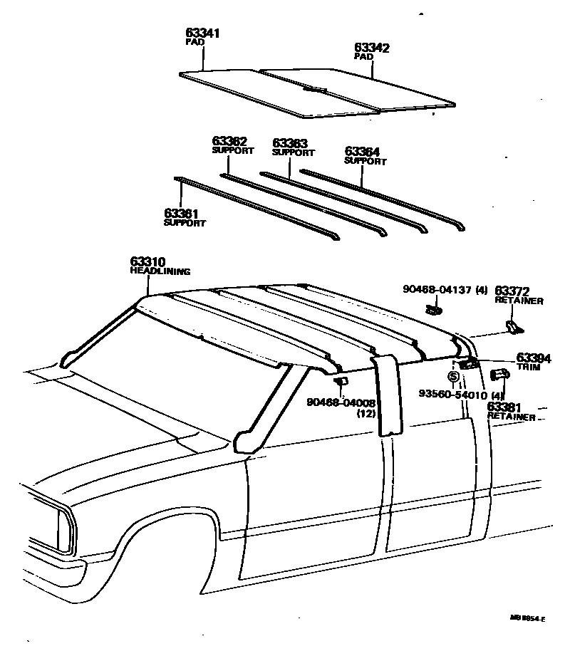 Toyota HILUX 车顶内衬和消声垫 EPC diagram — MB8854E