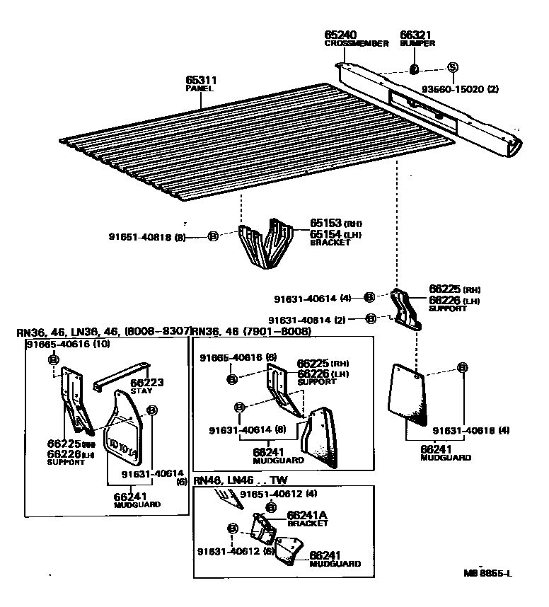 Toyota HILUX 后车身地板和翼子板 EPC diagram — MB8855L