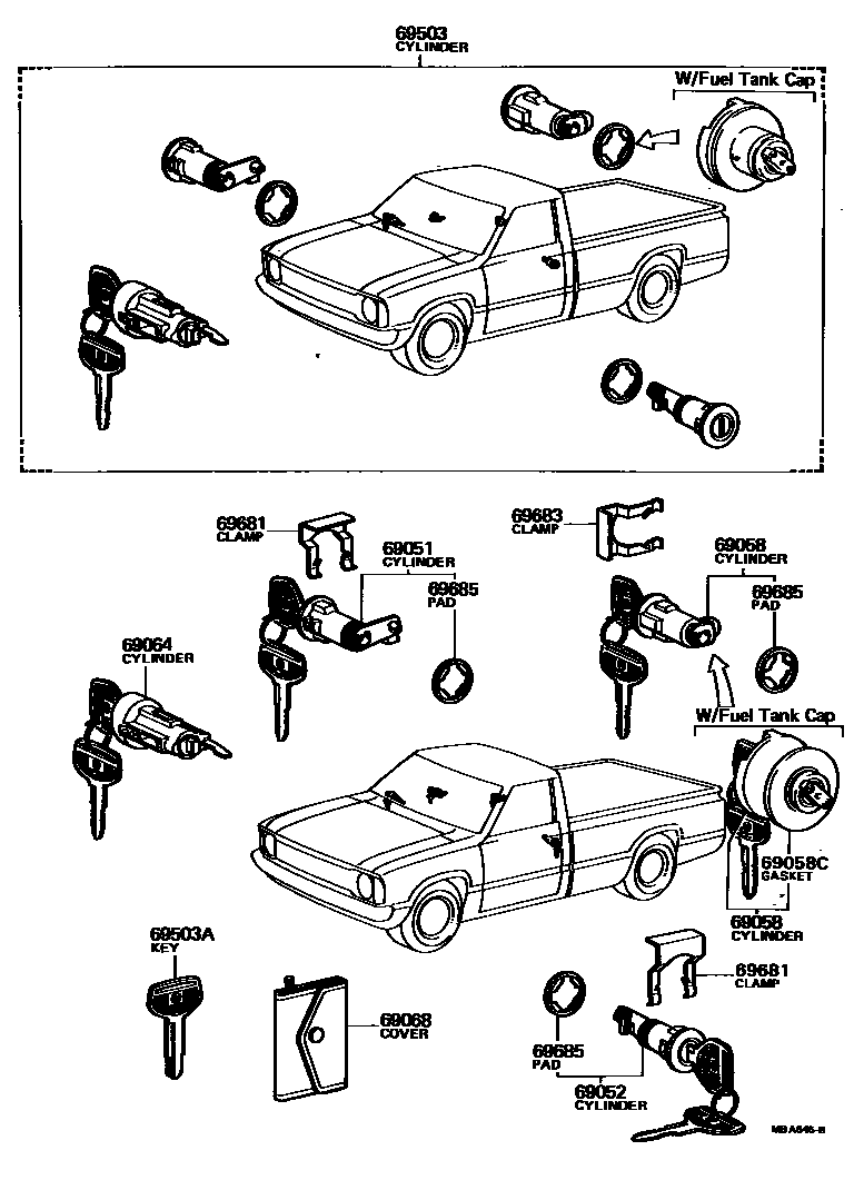 Toyota HILUX 锁芯组件 EPC diagram — MBA645B