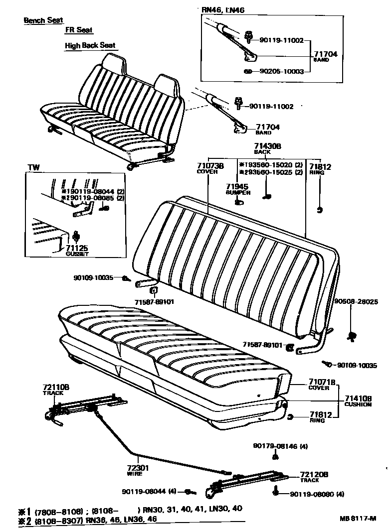 Toyota HILUX 座椅和座椅滑轨 EPC diagram — MB8117M