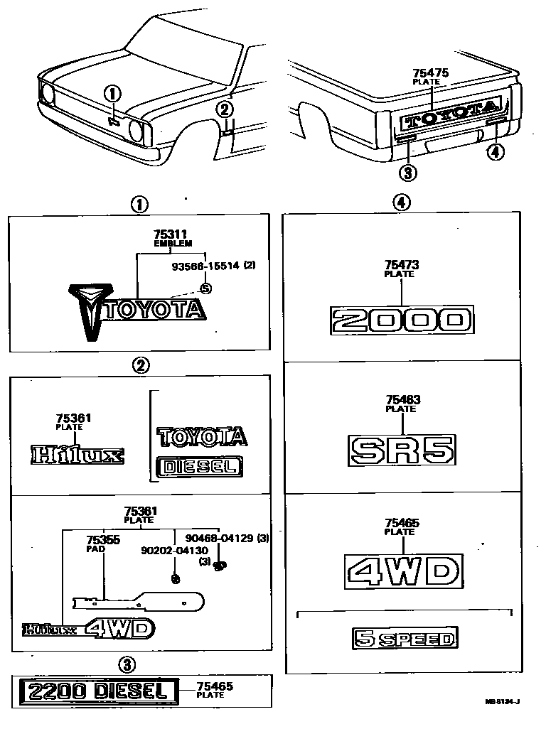 Toyota HILUX 徽标和铭牌 EPC diagram — MB8134J