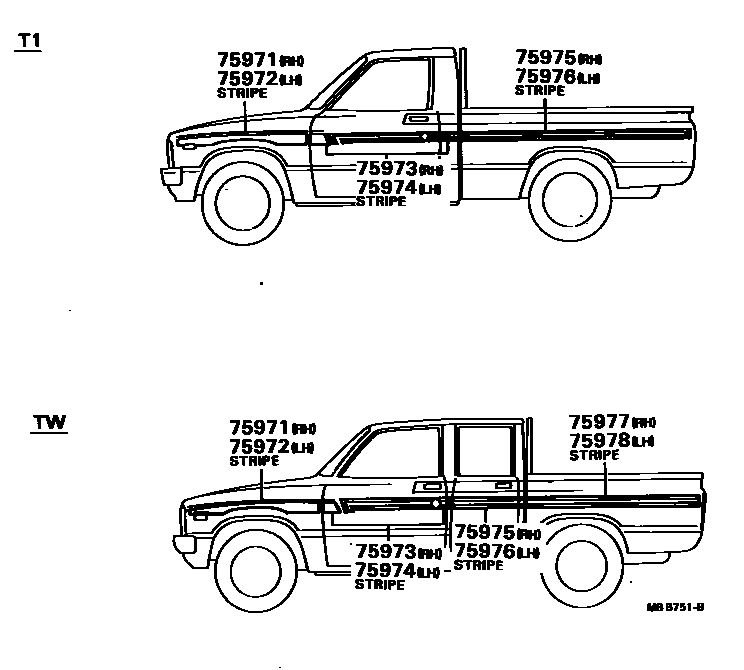 Toyota HILUX 车身镶条 EPC diagram — MBB751B