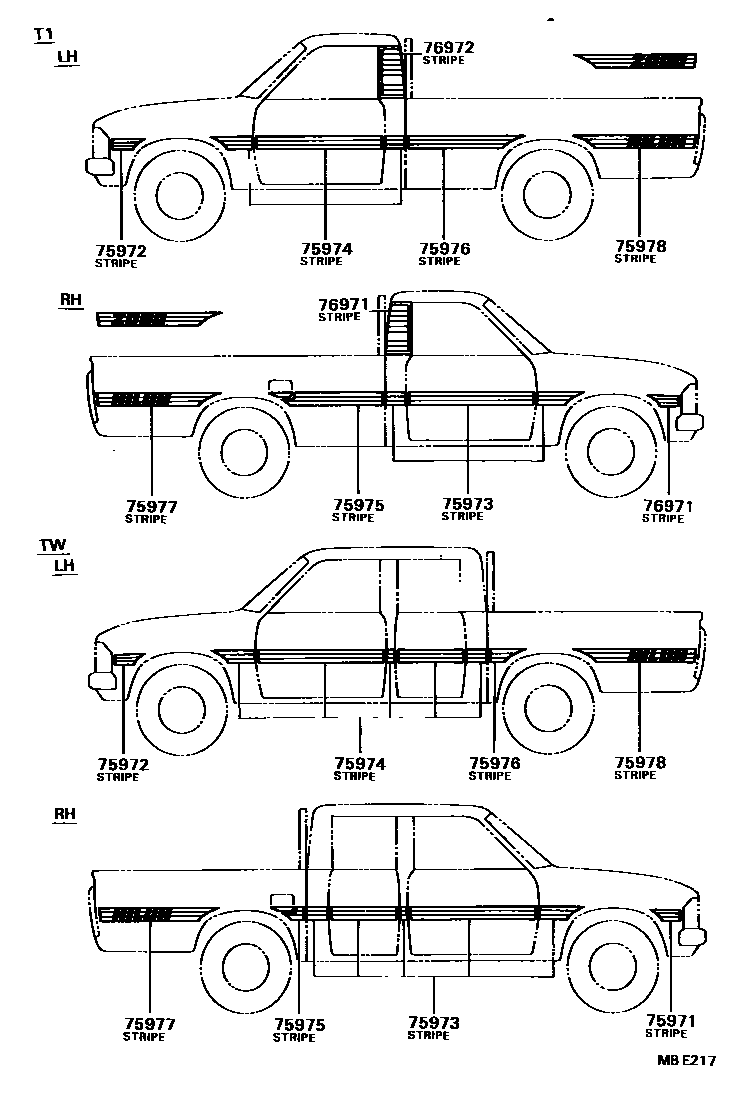 Toyota HILUX 车身镶条 EPC diagram — MBE217