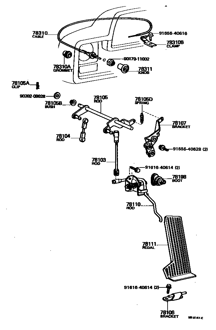 Toyota HILUX accelerator pedal connecting rod EPC diagram — MB8147C