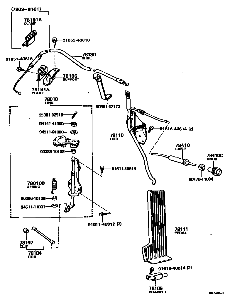 Toyota HILUX accelerator pedal connecting rod EPC diagram — MBA584C