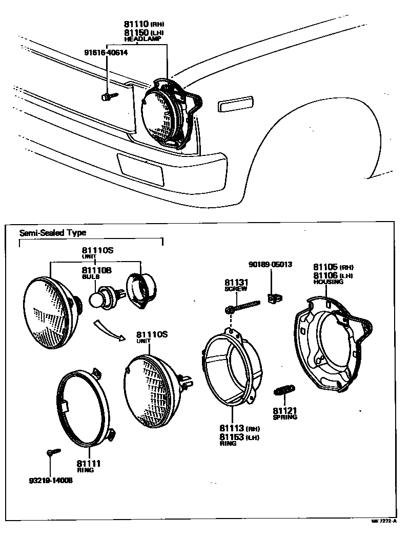 Toyota HILUX Headlamp EPC diagram — ME7272A
