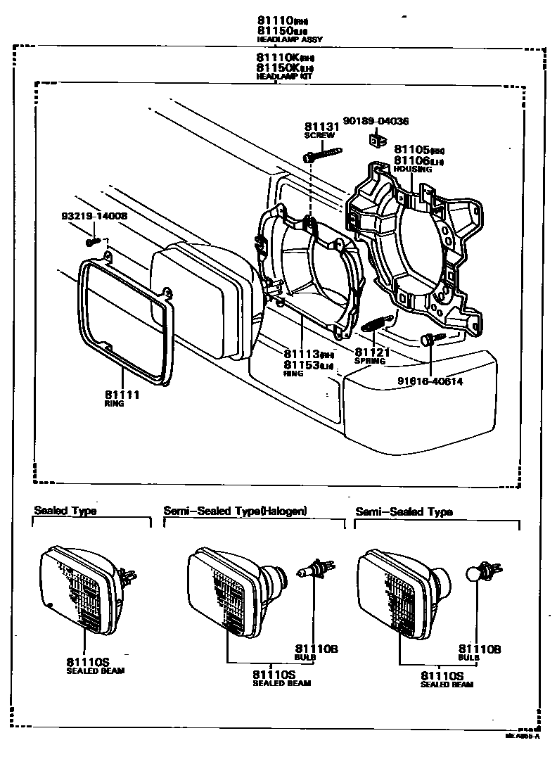 Toyota HILUX Headlamp EPC diagram — MEA855A