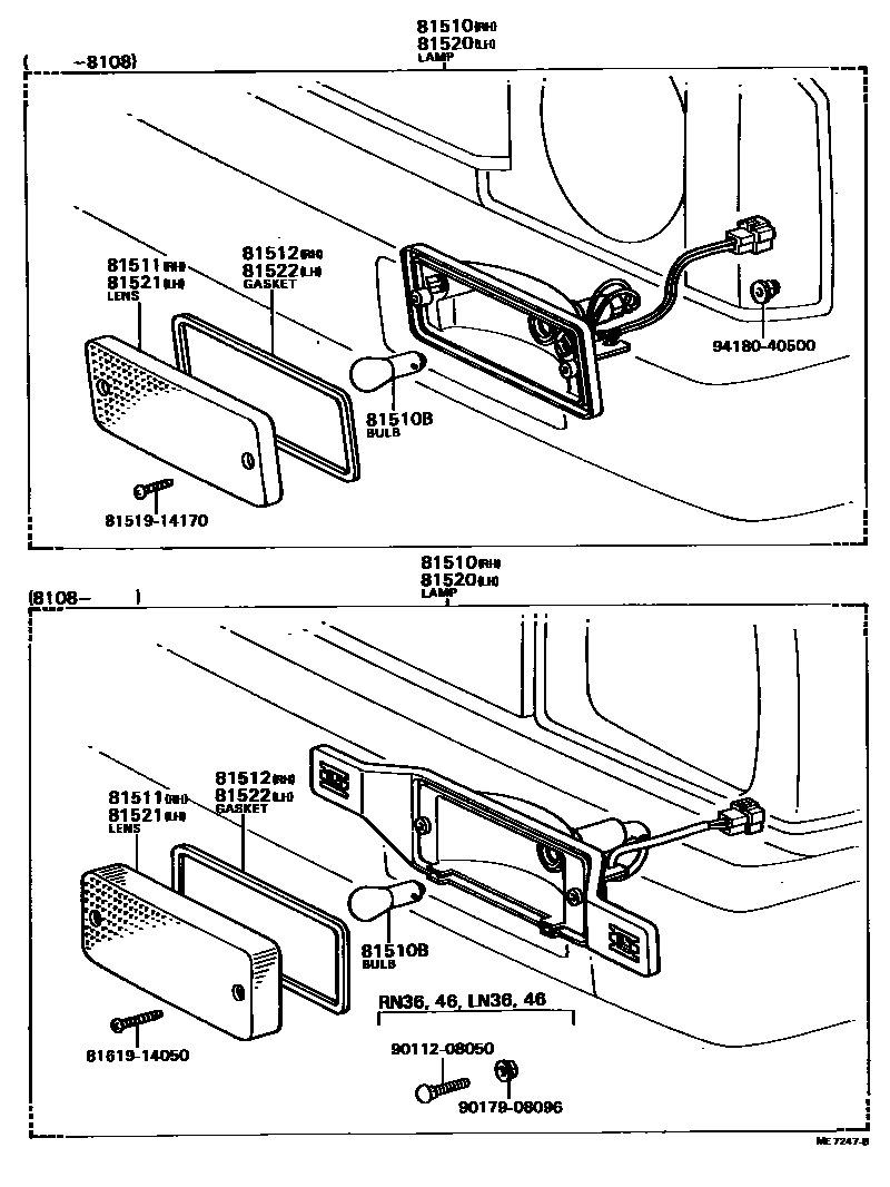 Toyota HILUX 前转向灯 EPC diagram — ME7247B