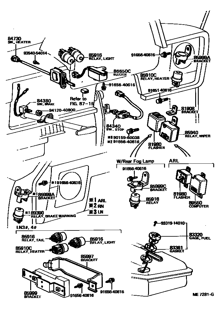 Toyota HILUX 开关和继电器和ECU EPC diagram — ME7281G