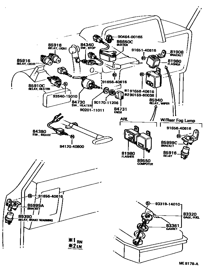 Toyota HILUX 开关和继电器和ECU EPC diagram — MEB178A
