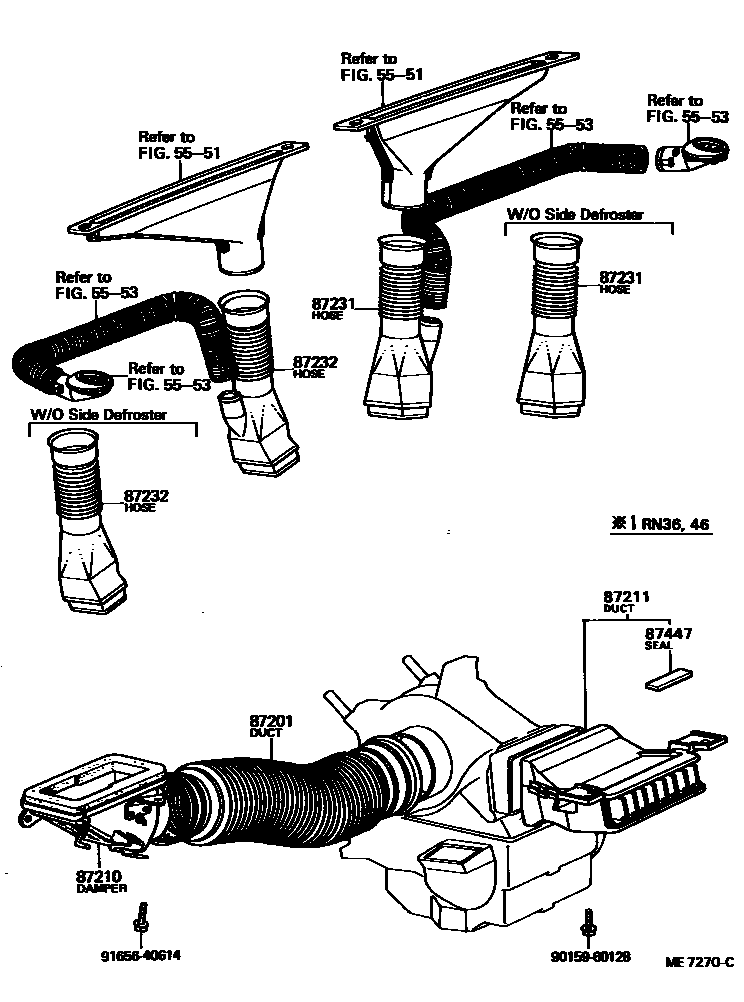 Toyota HILUX 暖风和空调系统 - 控制器和风管 EPC diagram — ME7270C