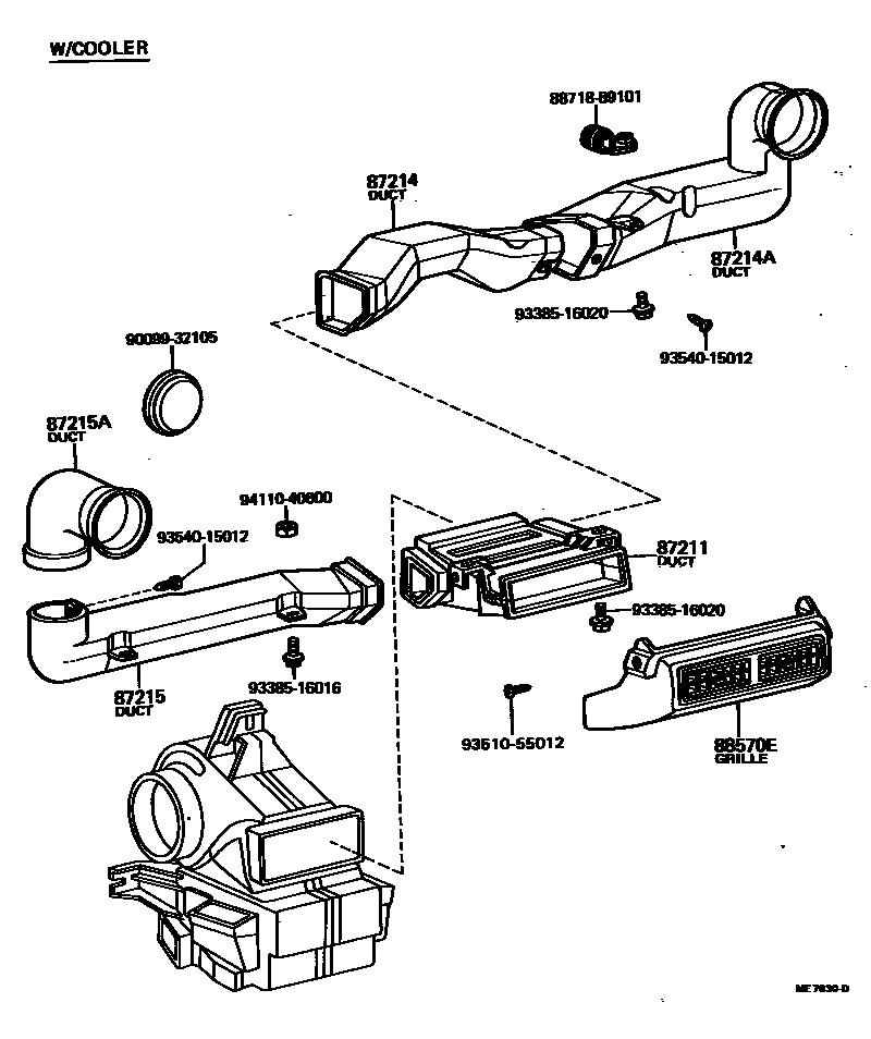 Toyota HILUX 暖风和空调系统 - 控制器和风管 EPC diagram — ME7630D