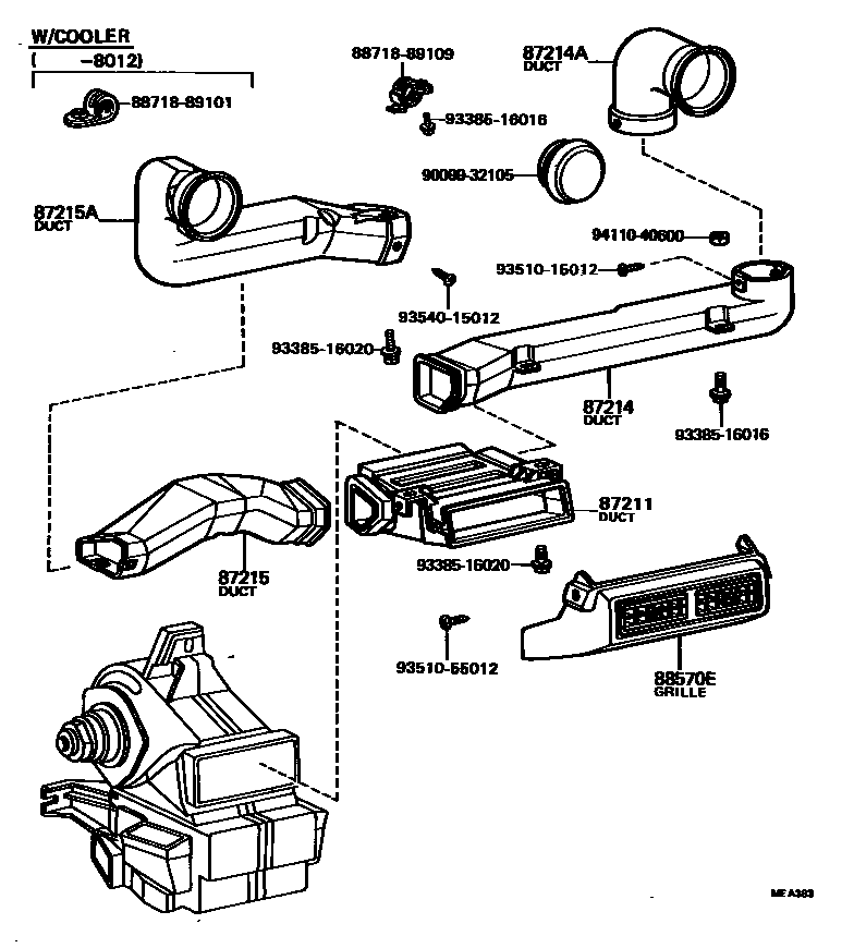 Toyota HILUX 暖风和空调系统 - 控制器和风管 EPC diagram — MEA383