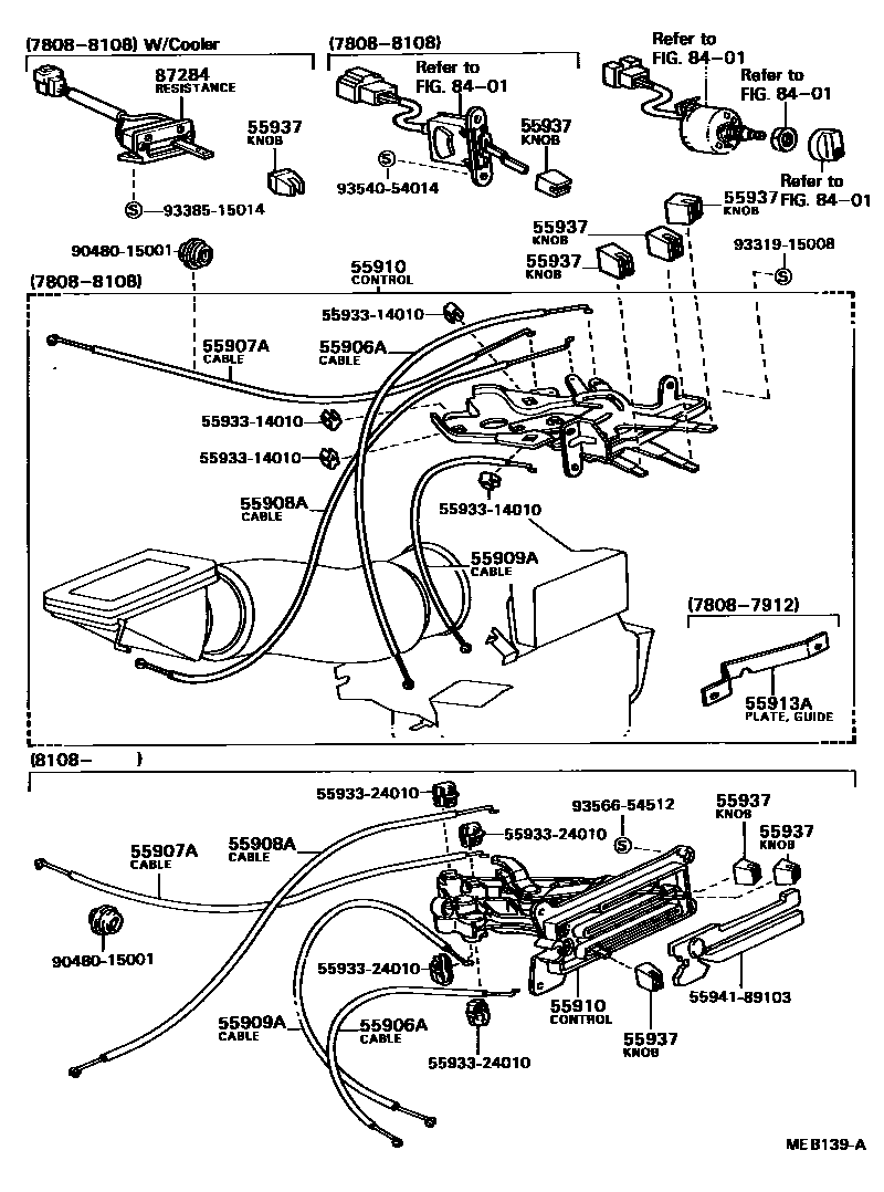 Toyota HILUX 暖风和空调系统 - 控制器和风管 EPC diagram — MEB139A