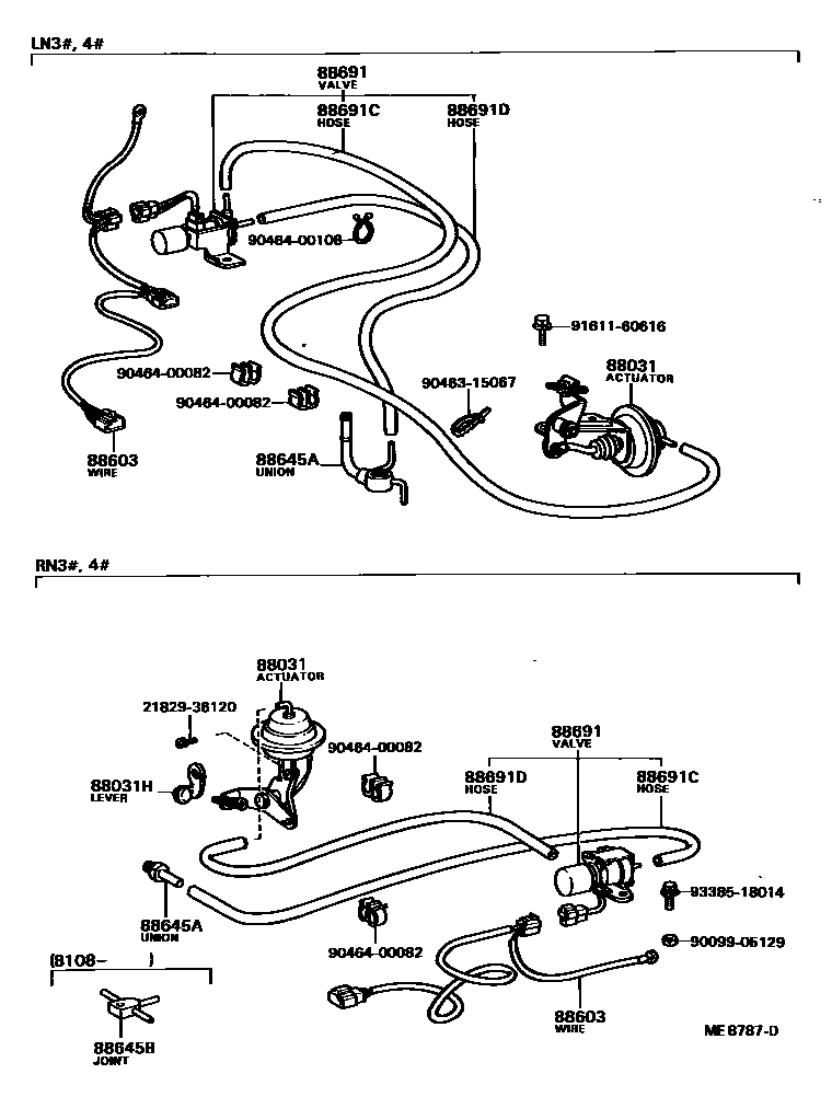 Toyota HILUX 暖风和空调系统 - 真空管 EPC diagram — ME8787D