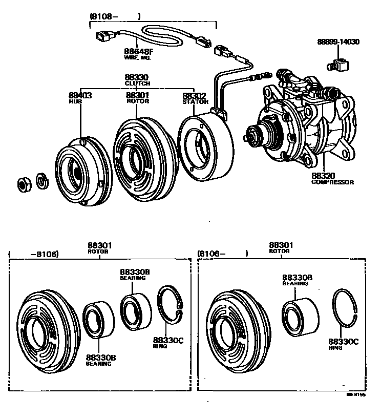 Toyota HILUX Heating & Air Conditioning - Compressor EPC diagram — MEB155