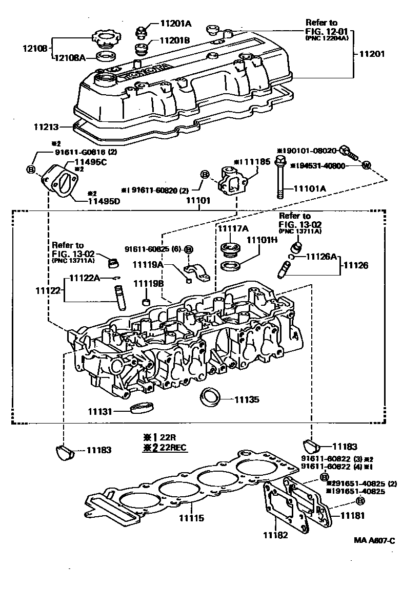 Toyota HILUX Cylinder Head EPC diagram — MAA607C