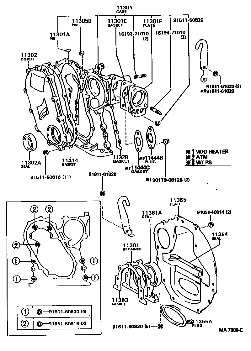 Toyota HILUX Timing Gear Cover & Rear End Plate EPC diagram — MA7009E
