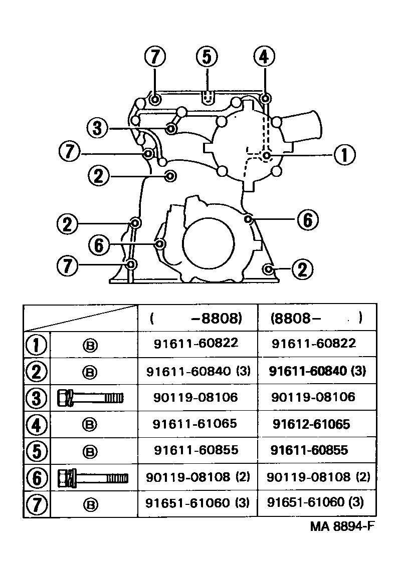 Toyota HILUX Timing Gear Cover & Rear End Plate EPC diagram — MA8894F