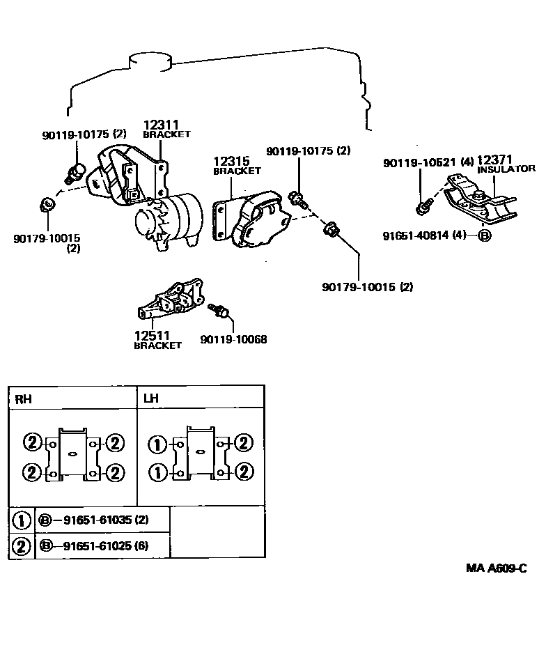 Toyota HILUX Engine Mounting EPC diagram — MAA609C