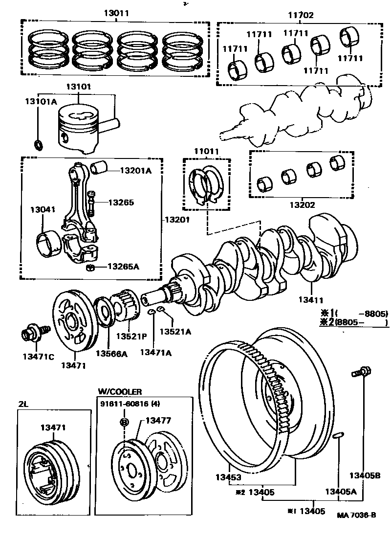 Toyota HILUX Crankshaft & Piston EPC diagram — MA7036B