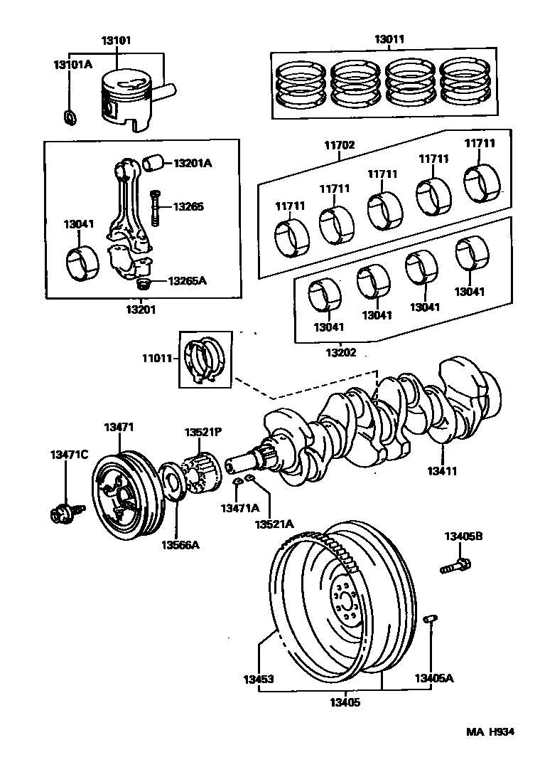 Toyota HILUX Crankshaft & Piston EPC diagram — MAH934