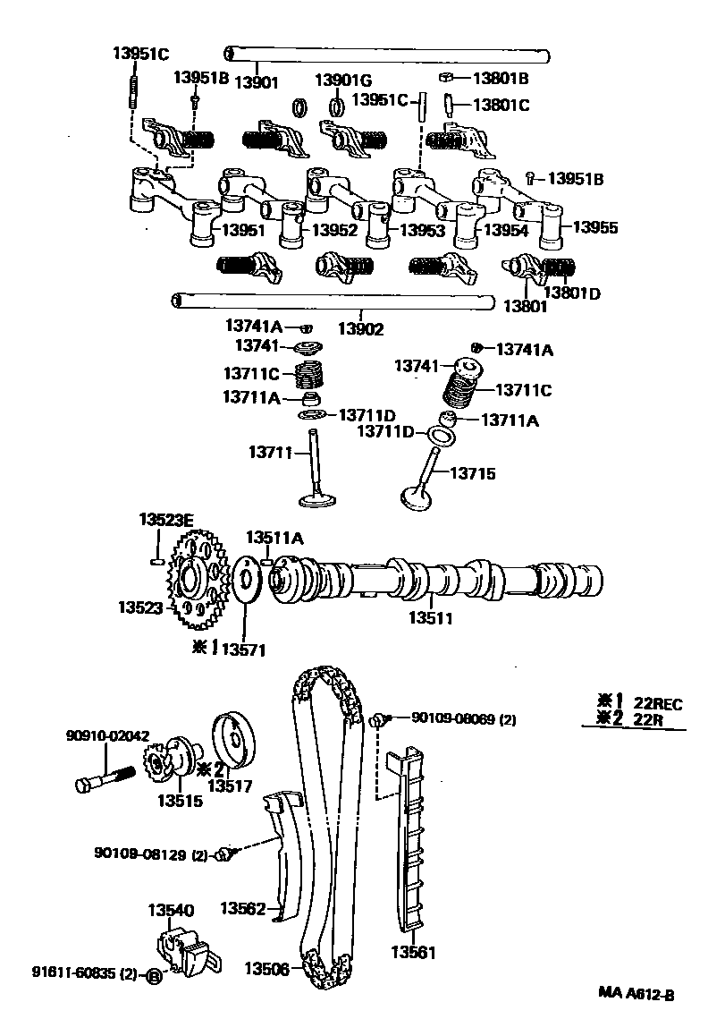 Toyota HILUX Camshaft & Valve EPC diagram — MAA612B