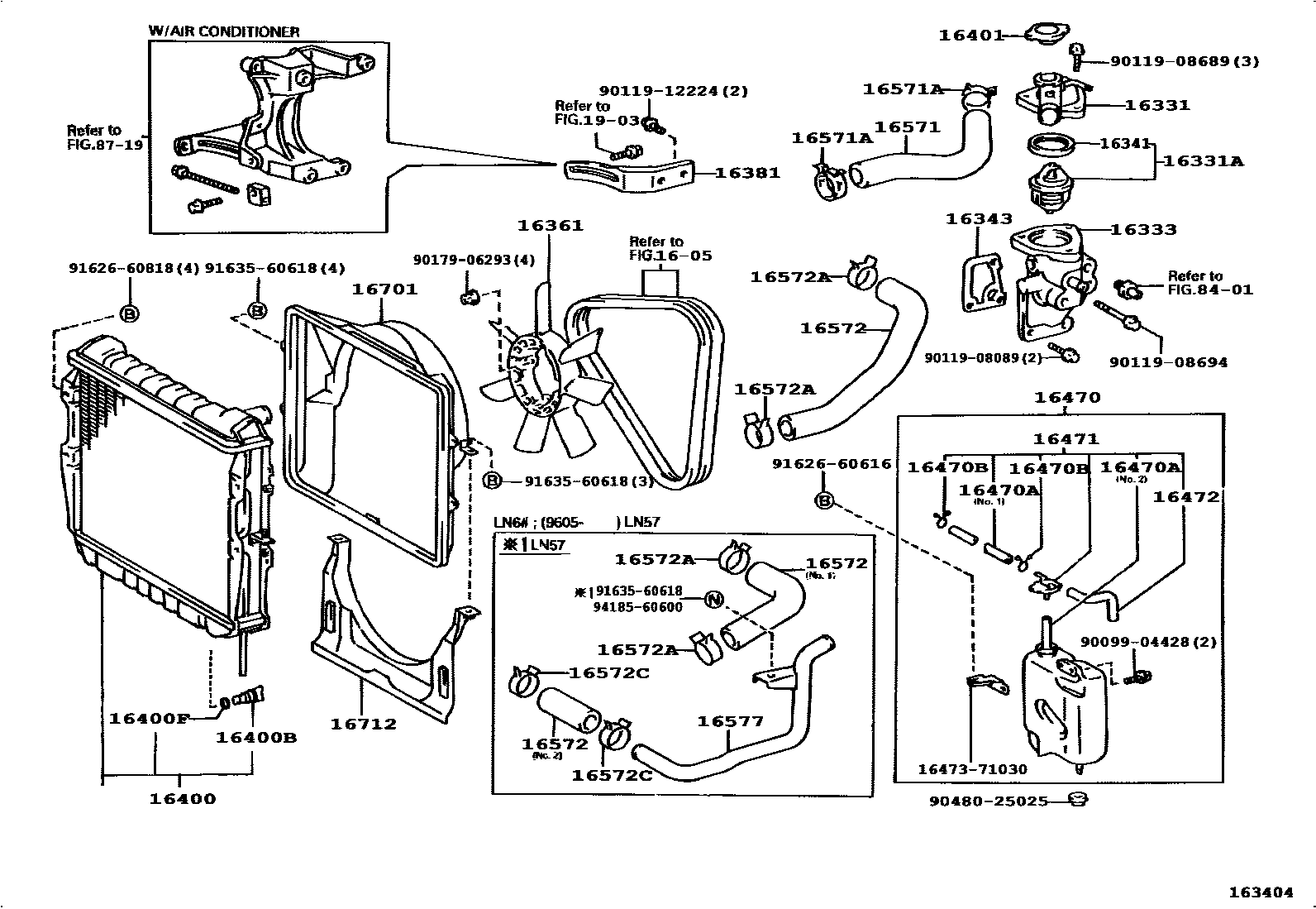 Toyota HILUX RADIATOR & WATER OUTLET EPC diagram — 163404