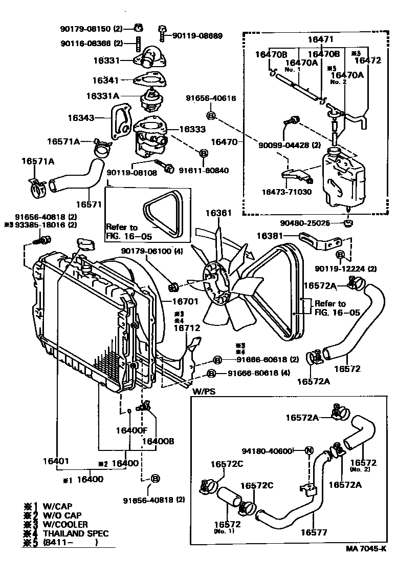 Toyota HILUX RADIATOR & WATER OUTLET EPC diagram — MA7045K