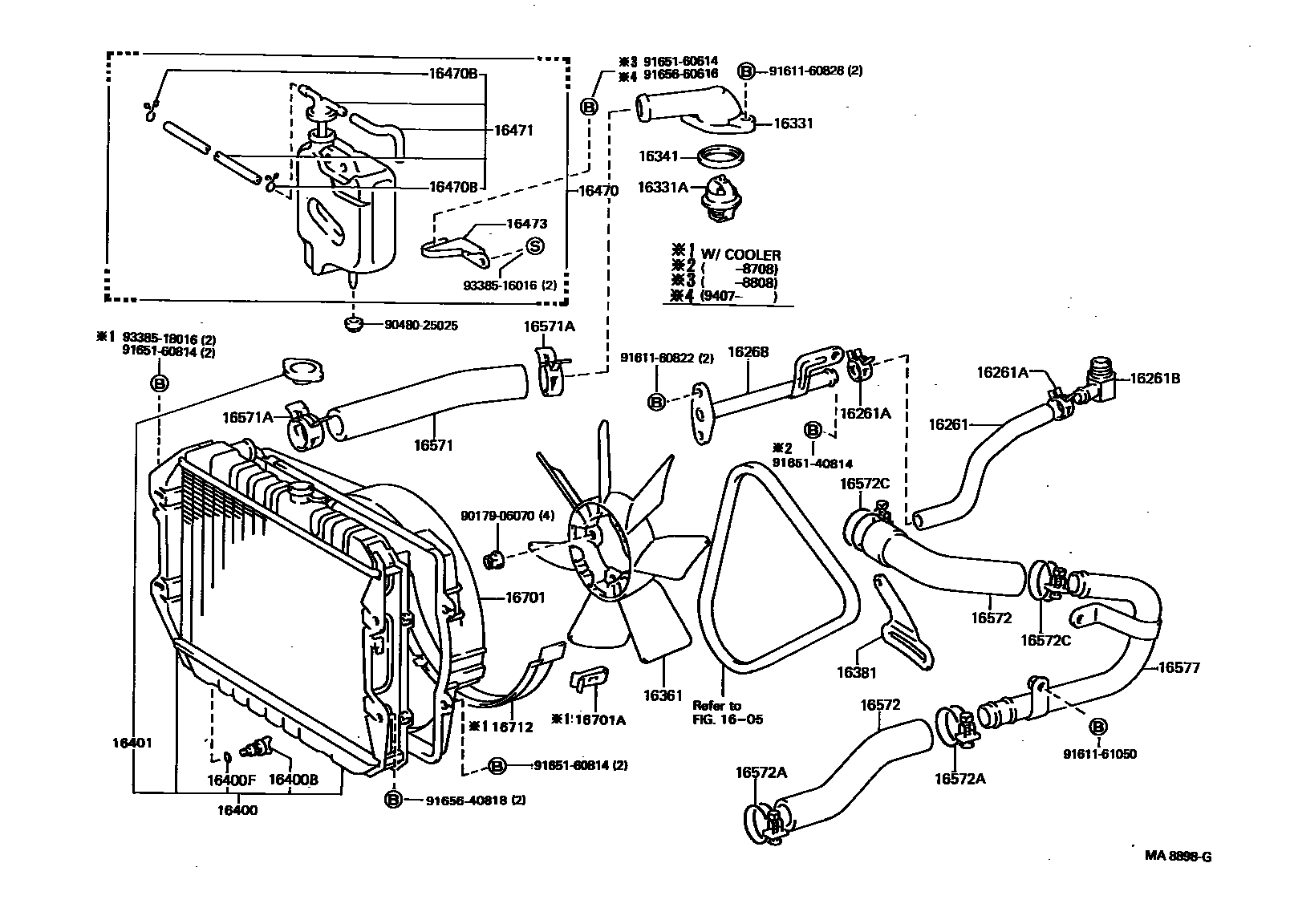 Toyota HILUX RADIATOR & WATER OUTLET EPC diagram — MA8898G