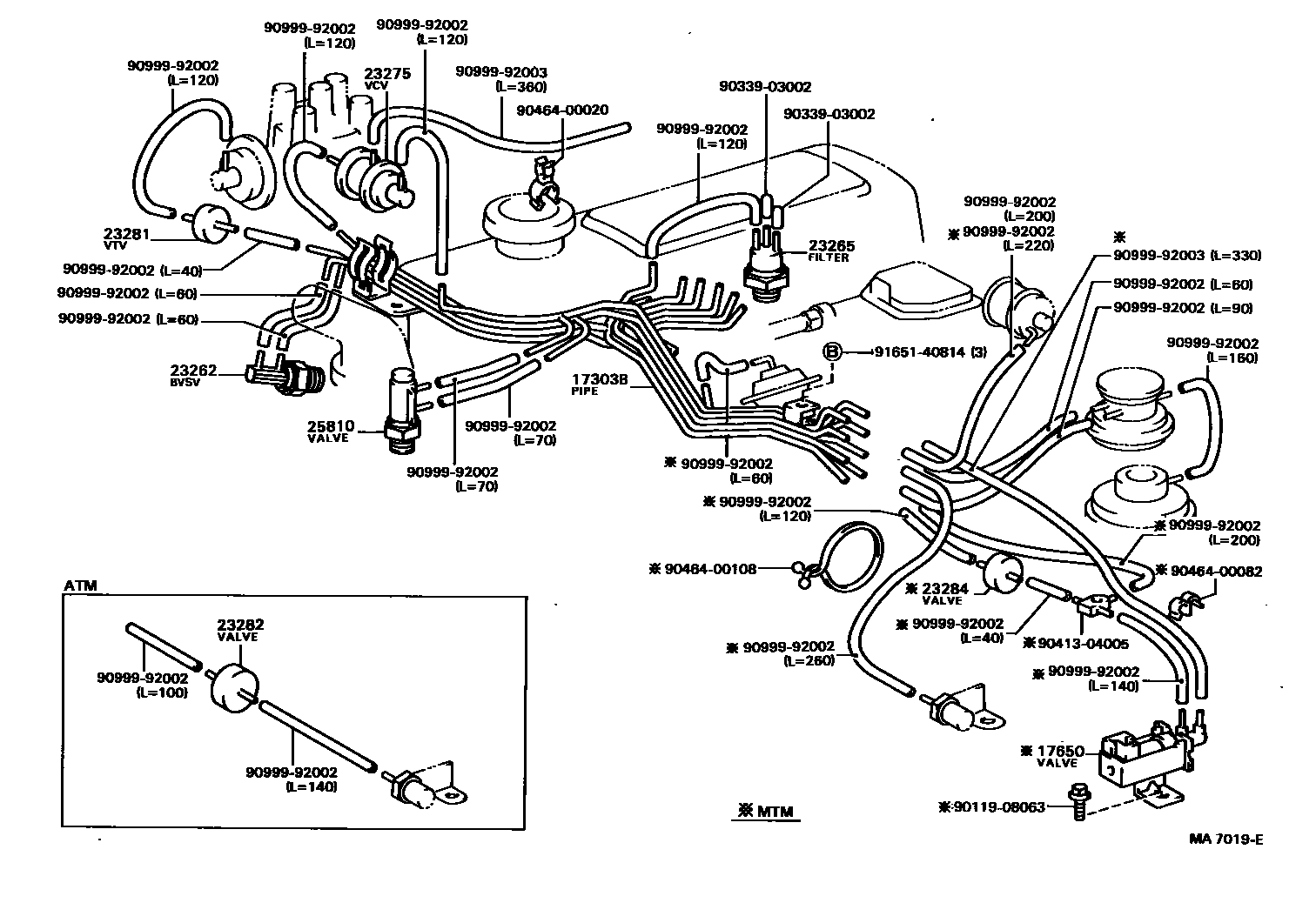 Toyota HILUX vacuum tube EPC diagram — MA7019E