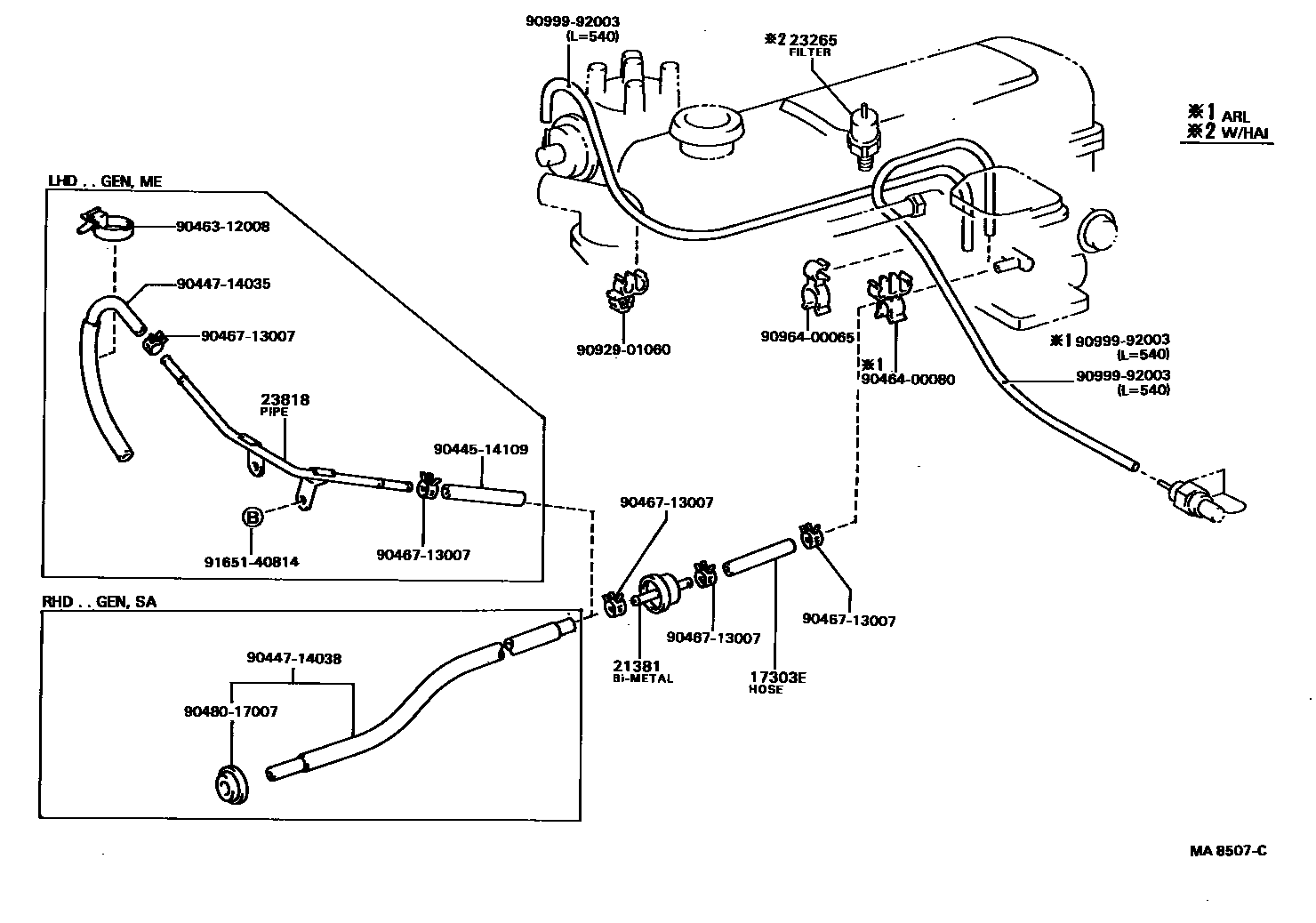 Toyota HILUX vacuum tube EPC diagram — MA8507C