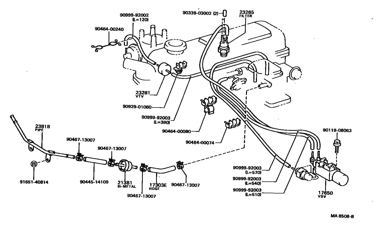 Toyota HILUX vacuum tube EPC diagram — MA8508B