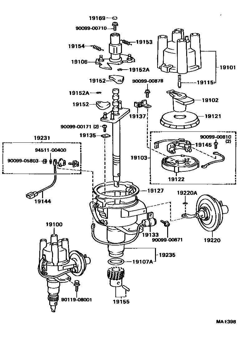 Toyota HILUX 分电器 EPC diagram — MAE398