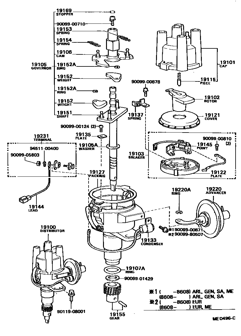 Toyota HILUX 分电器 EPC diagram — MED496C