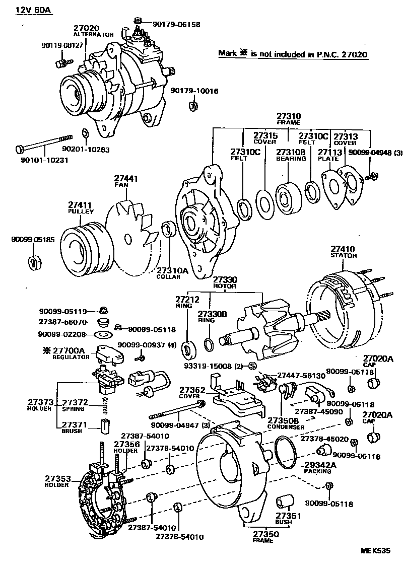 Toyota HILUX Alternator EPC diagram — MEK535