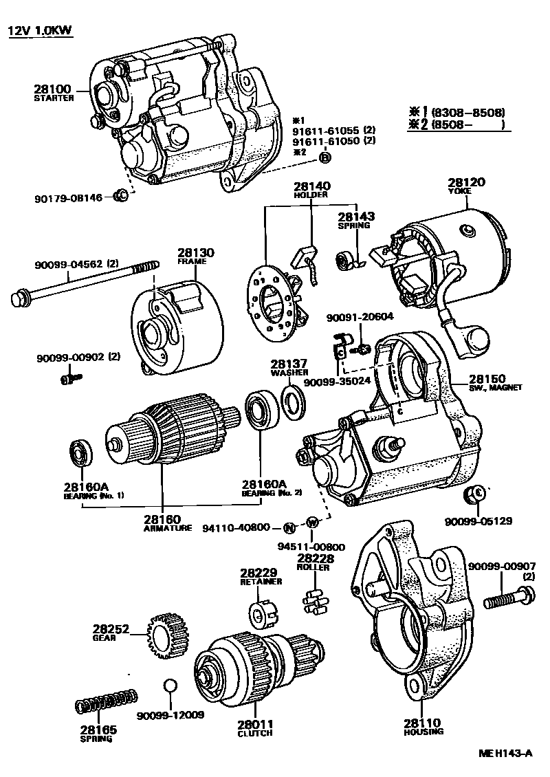 Toyota HILUX 起动机 EPC diagram — MEH143A