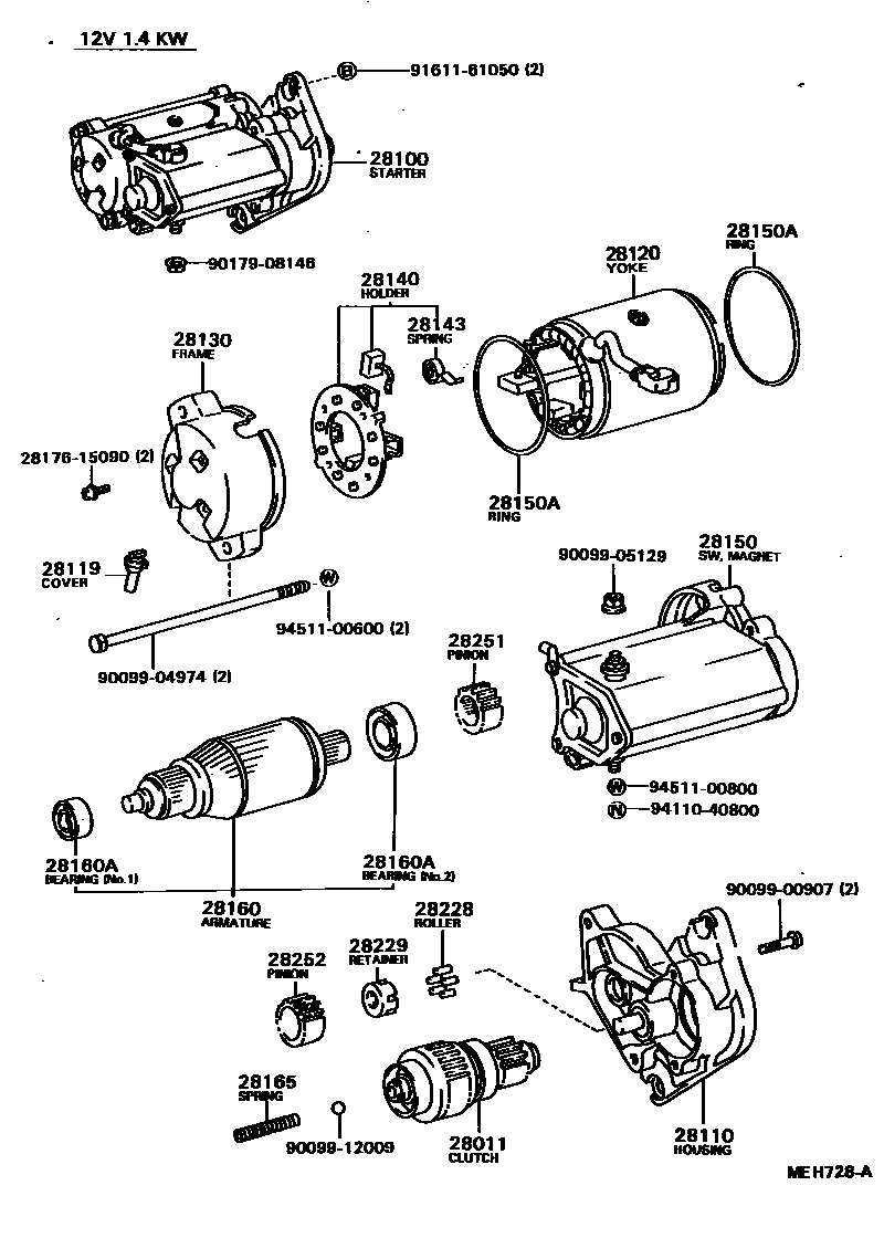 Toyota HILUX 起动机 EPC diagram — MEH728A