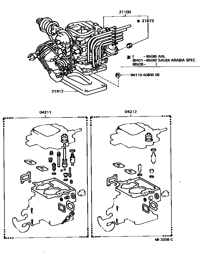 Toyota HILUX carburetor assembly EPC diagram — MF3208C