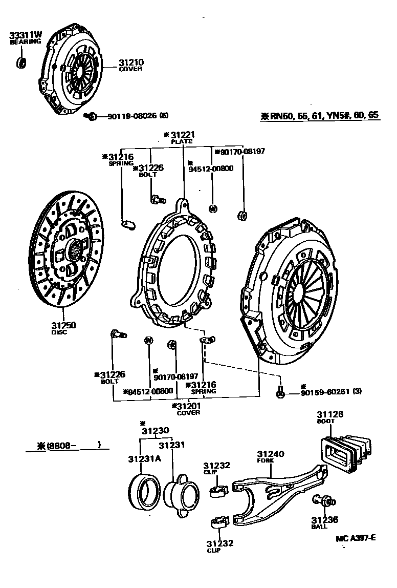 Toyota HILUX 离合器和分离叉 EPC diagram — MCA397E