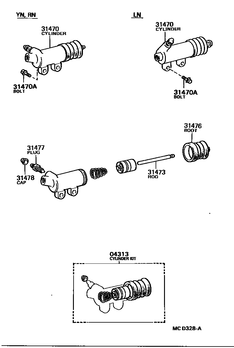 Toyota HILUX 离合器分离缸 EPC diagram — MCD328A
