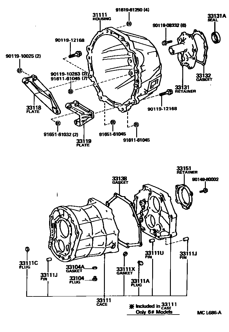 Toyota HILUX 离合器壳和变速器壳(MTM) EPC diagram — MCL686A
