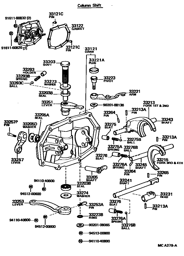 Toyota HILUX 换档拨叉和换档杆轴(MTM) EPC diagram — MCA279A