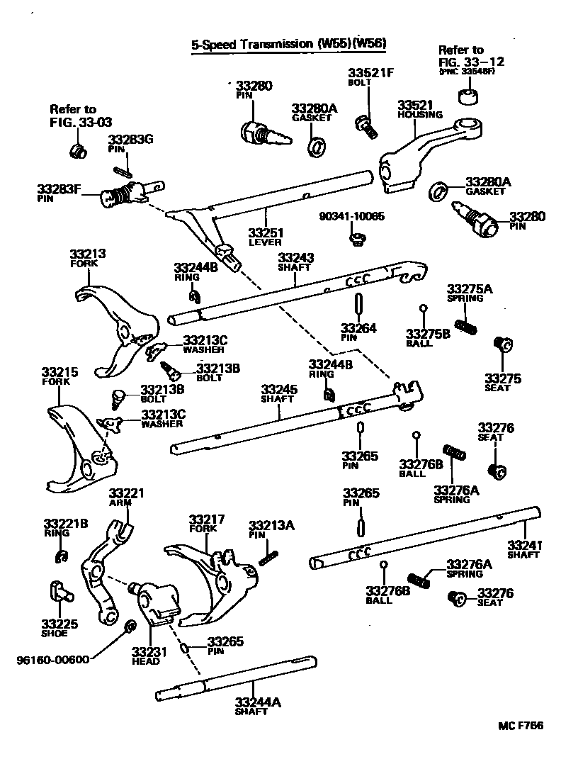 Toyota HILUX 换档拨叉和换档杆轴(MTM) EPC diagram — MCF766