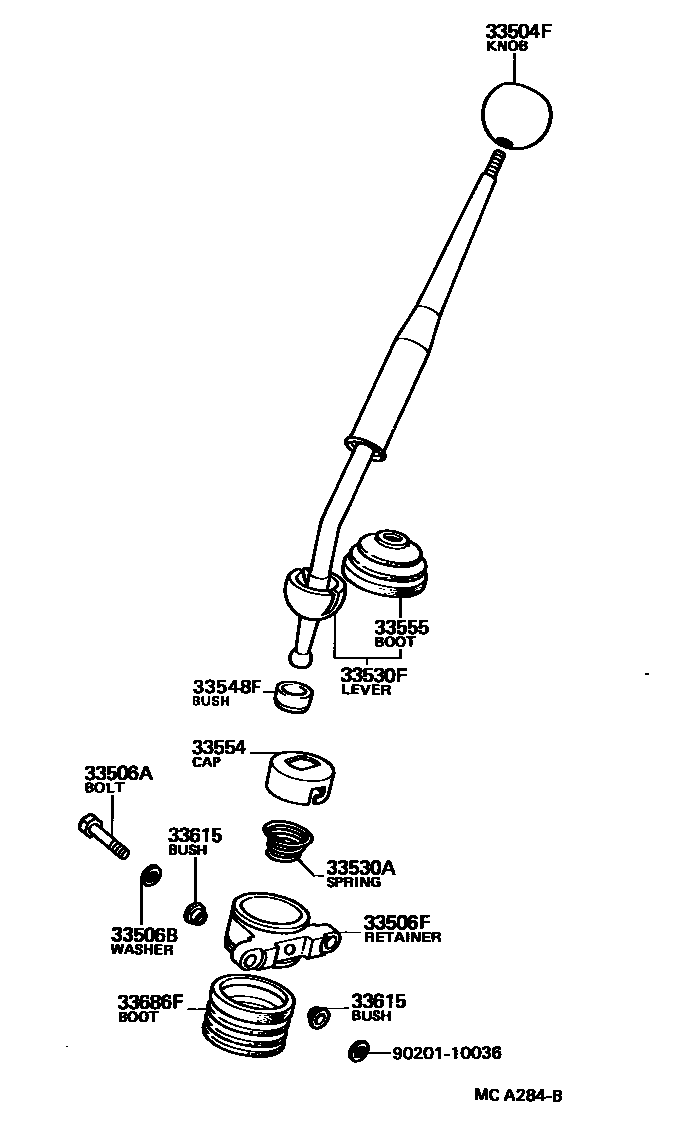 Toyota HILUX Shift Lever & Retainer EPC diagram — MCA284B