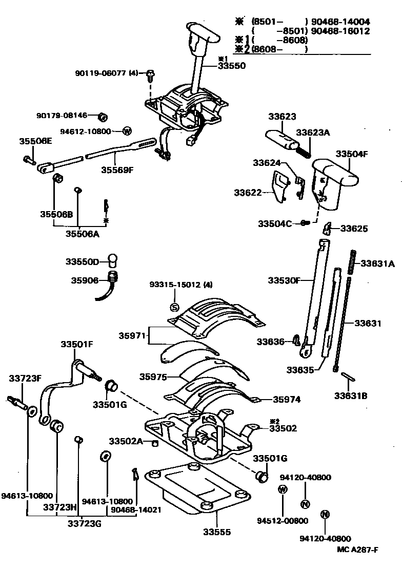 Toyota HILUX Shift Lever & Retainer EPC diagram — MCA287F