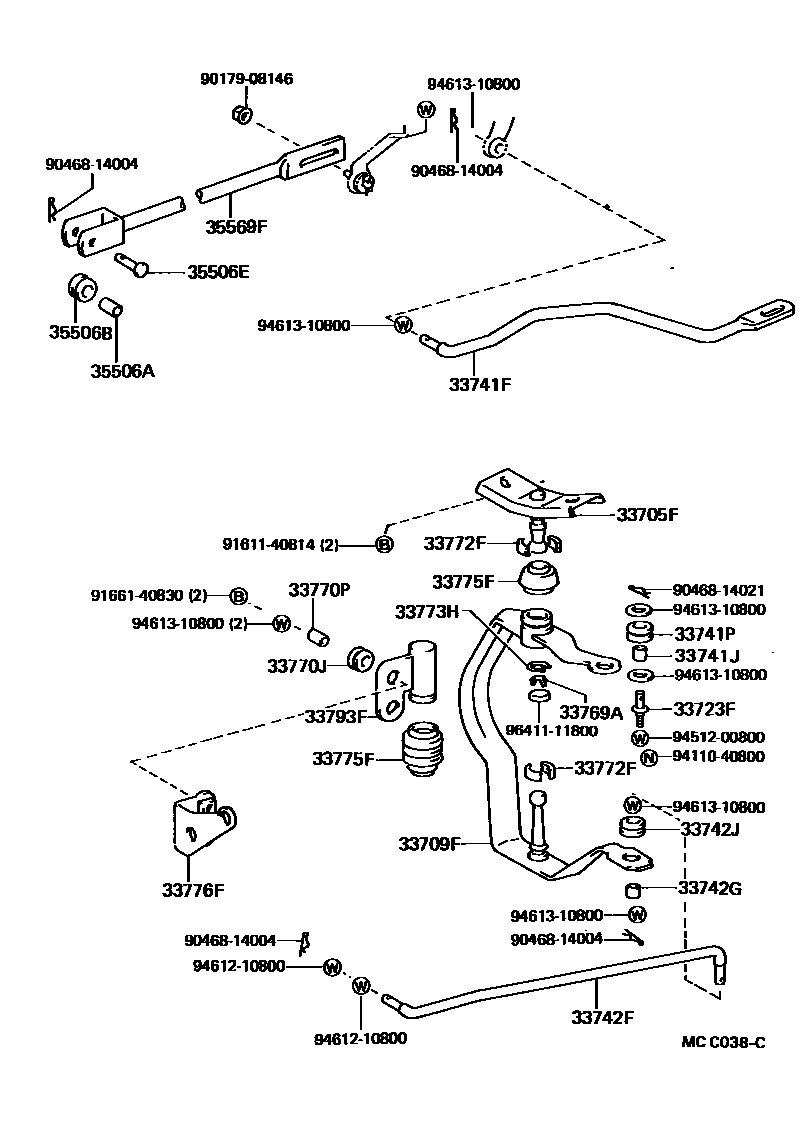 Toyota HILUX Shift Lever & Retainer EPC diagram — MCC038C