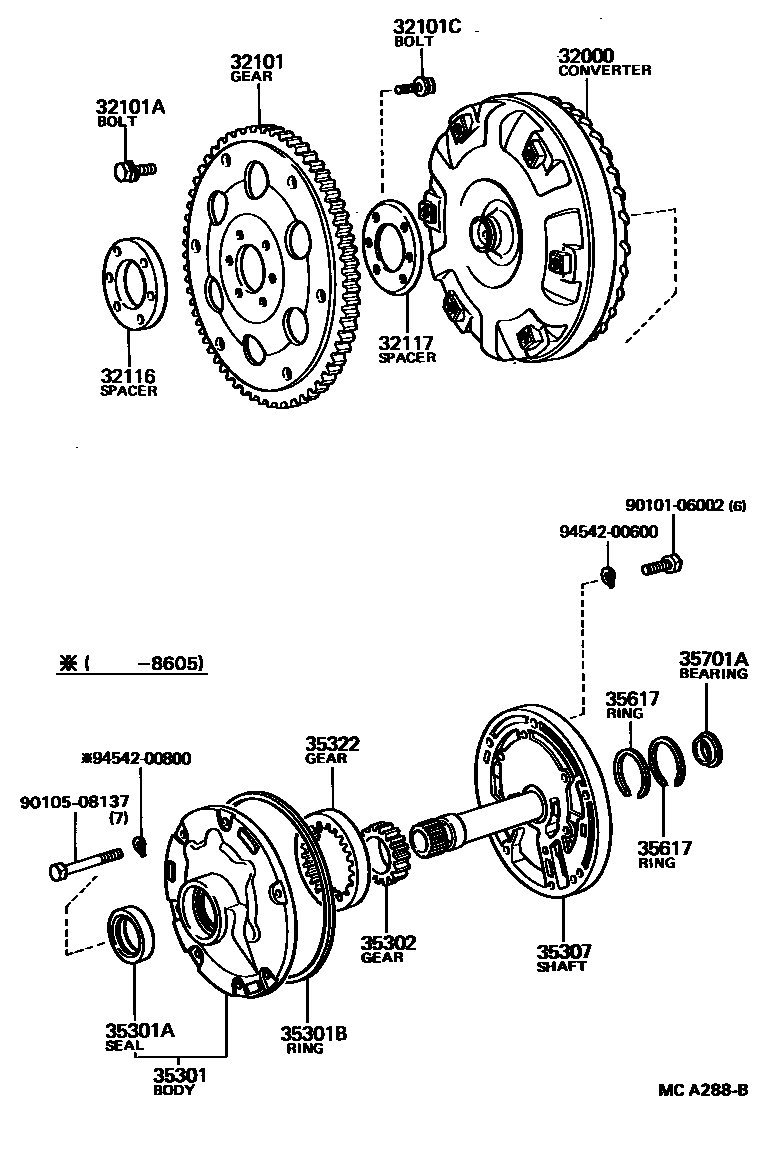 Toyota HILUX 变矩器、前油泵和链条(ATM) EPC diagram — MCA288B
