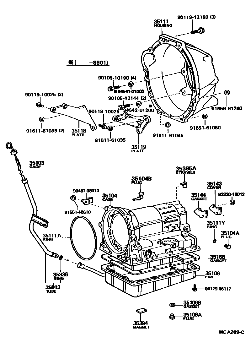 Toyota HILUX 变速器壳和油底壳(ATM) EPC diagram — MCA289C